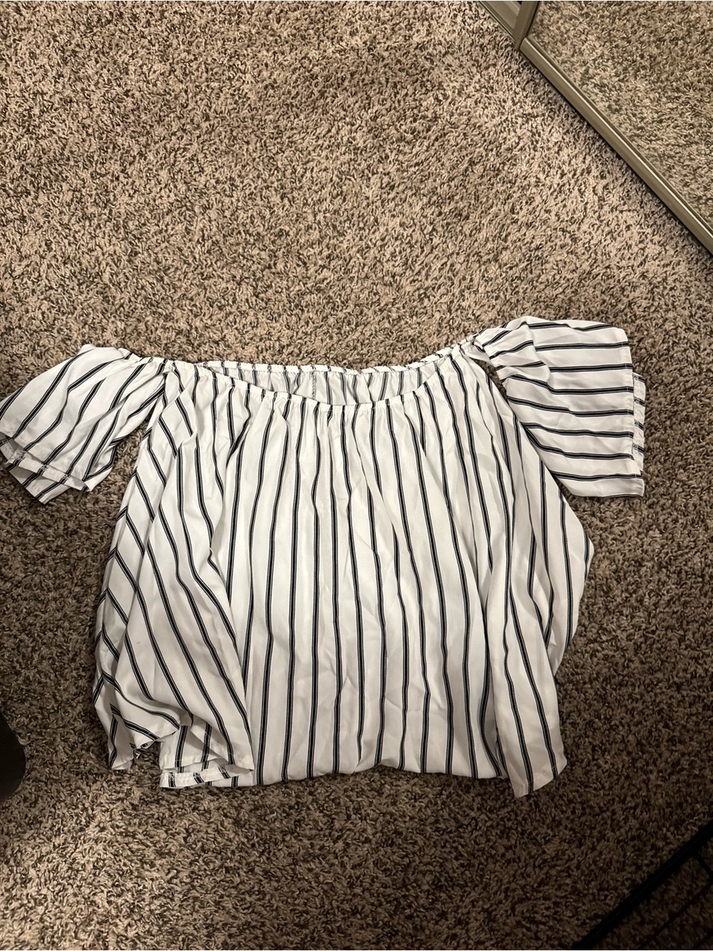 Unk White Off-Shoulder Top with Navy Stripes